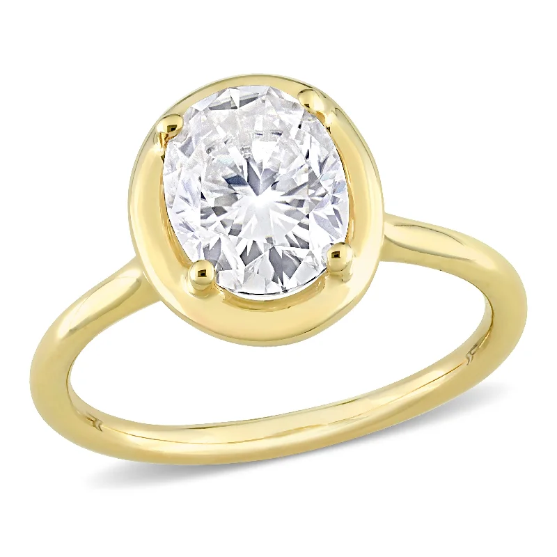 Ladies modern engagement ring-Miadora 2ct DEW Oval Shape Created Moissanite Engagement Ring in 10k Yellow Gold