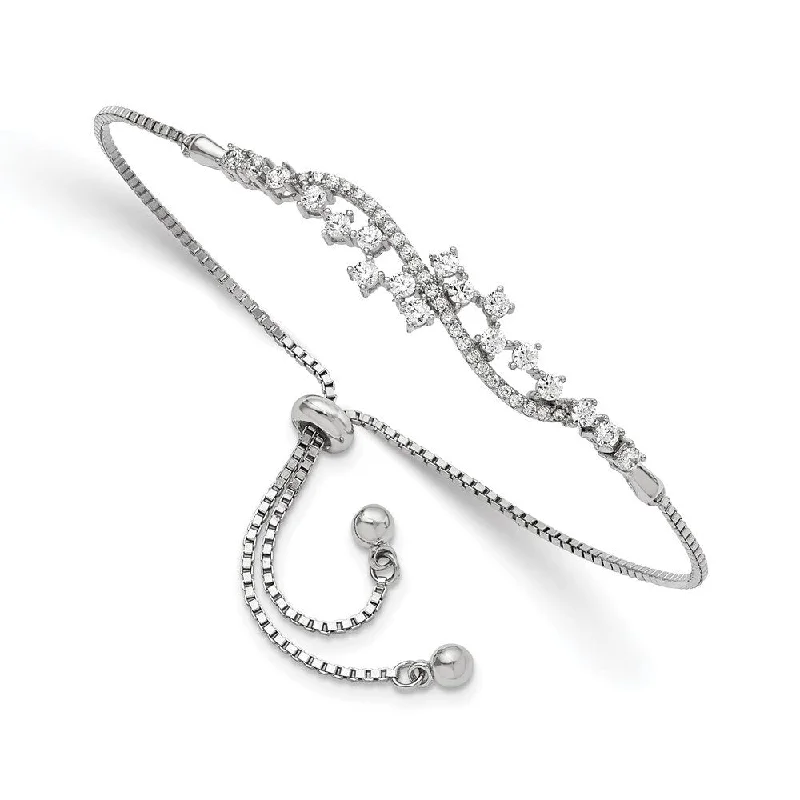 Ladies modern bracelet-925 Sterling Silver Rhodium-plated Cubic Zirconia 45.45mm Adjustable Bracelet