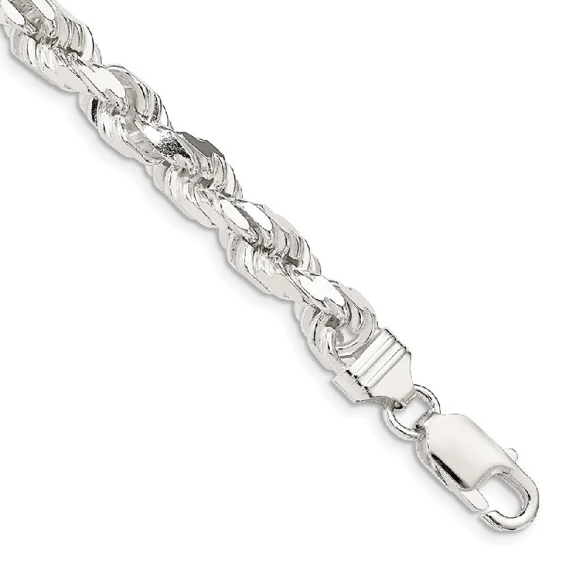 Ladies bangle with diamonds-925 Sterling Silver 7mm Diamond-cut Rope Chain Bracelet, 10"