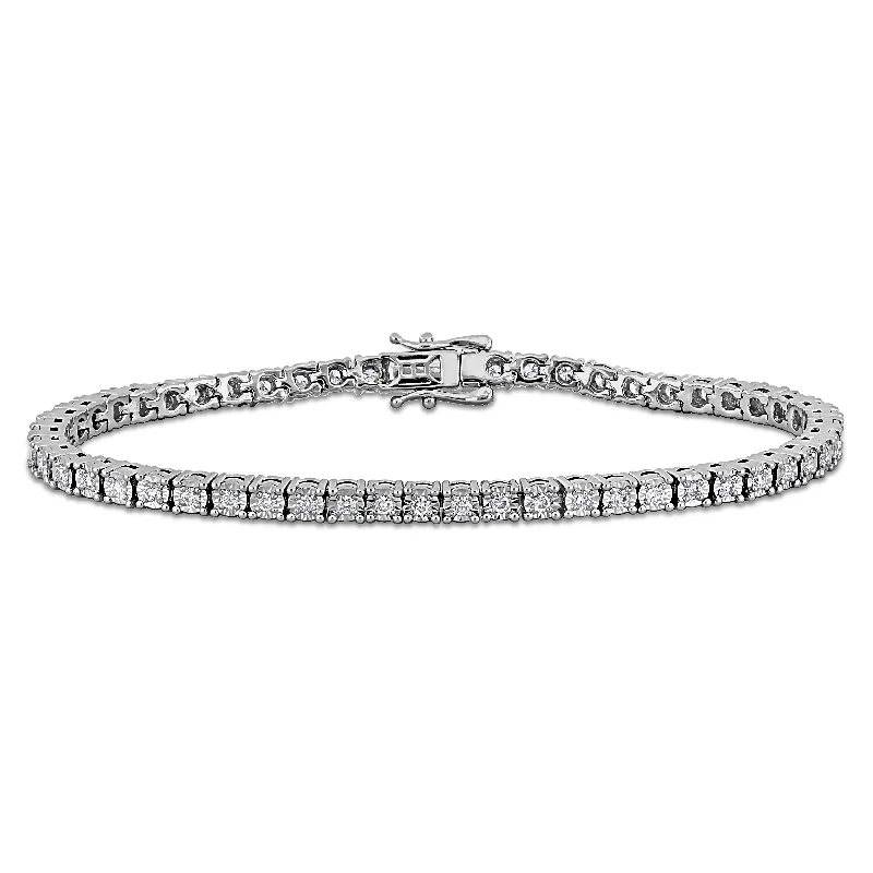 Ladies round bangle bracelet-Created Forever by Miadora 1ct TW Lab-Grown Diamond Tennis Bracelet Sterling Silver