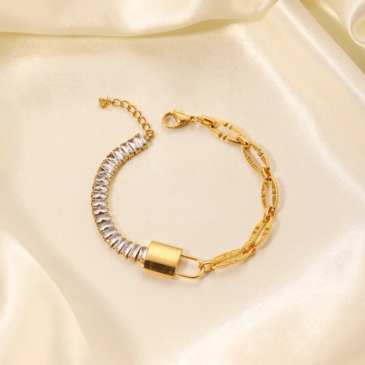 Ladies statement bracelet-Ig Style Shiny Lock Stainless Steel Plating Inlay Zircon 18k Gold Plated Bracelets