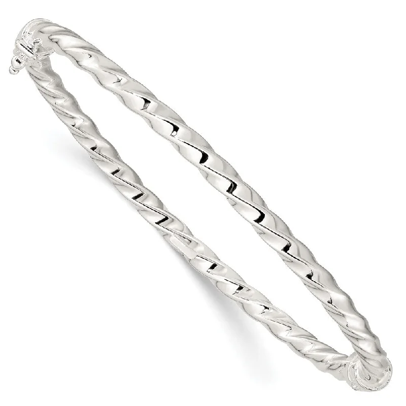 Ladies luxury bangles-925 Sterling Silver Twisted Hinged Bangle Bracelet (7.14grm)