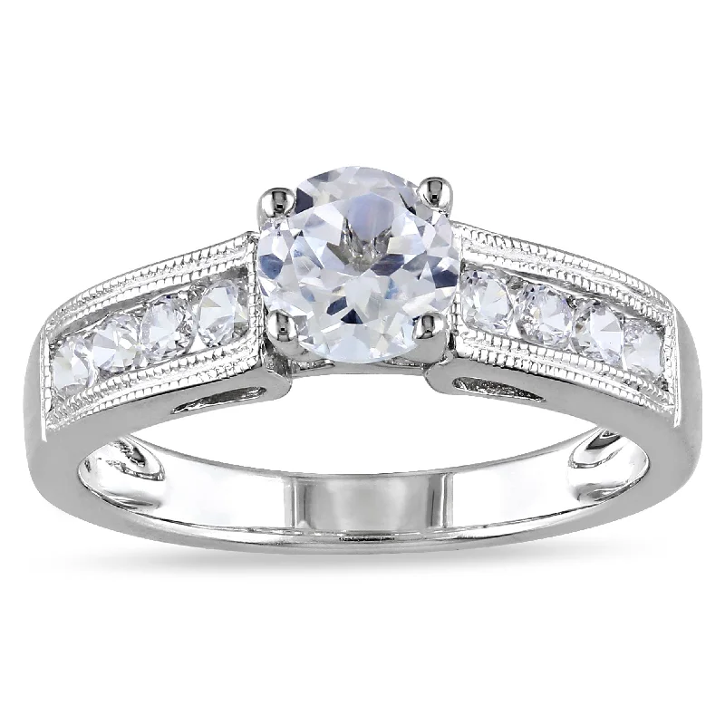 Ladies antique engagement ring-Miadora Sterling Silver Created White Sapphire Engagement Ring