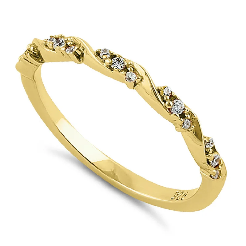 Ladies diamond ring set-Sterling Silver Gold Plated Dainty Clear CZ Ring