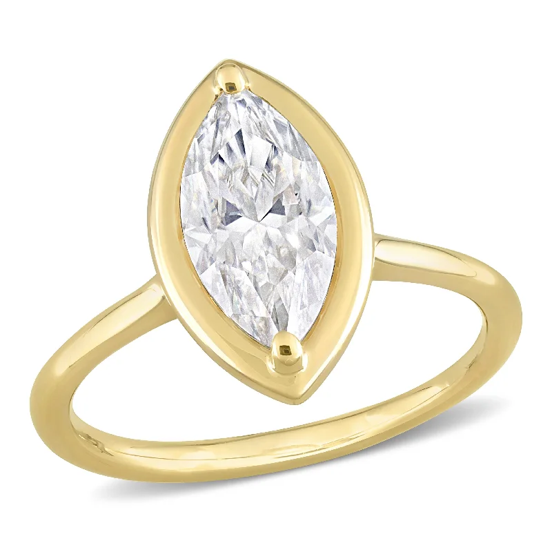 Ladies white gold engagement ring-Miadora 1 1/2ct DEW Marquise Created Moissanite Engagement Ring in 10k Yellow Gold