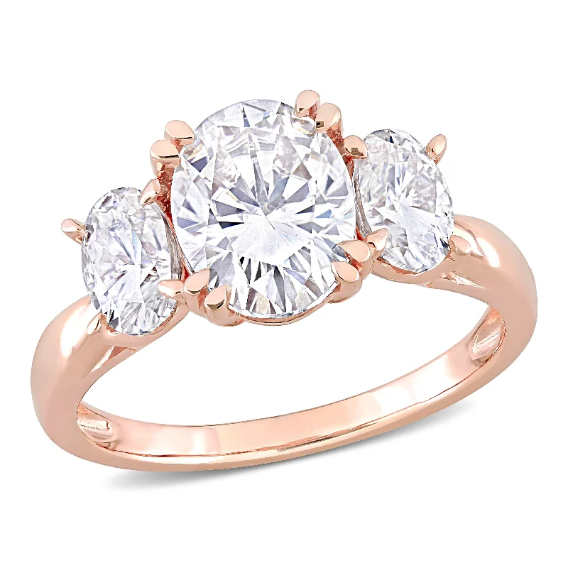 Ladies diamond ring engagement set-Miadora 3ct DEW Oval-cut Moissanite 3-Stone Engagement Ring in 10k Gold