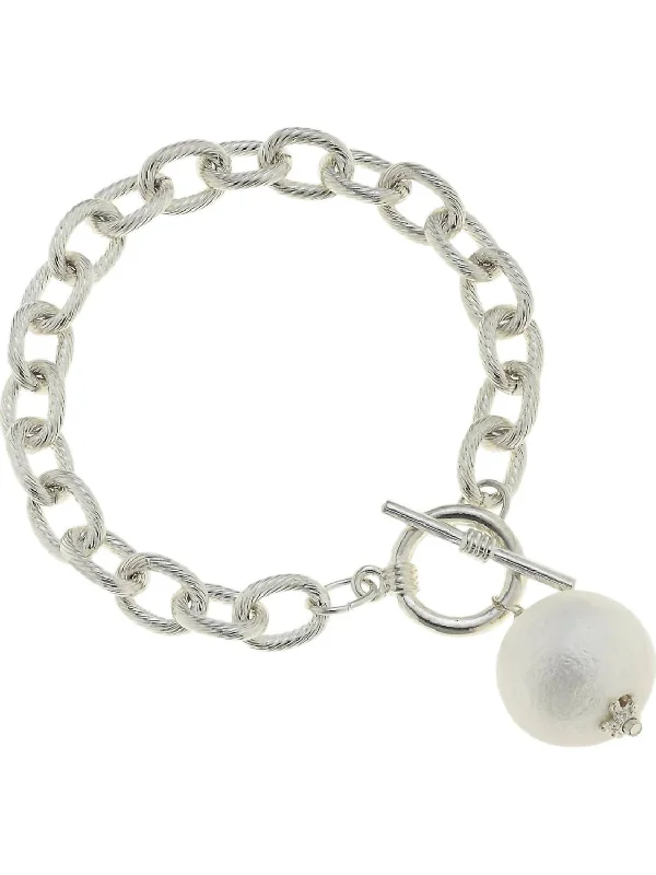 Ladies silver bracelet-Cotton Pearl Toggle Bracelet In Silver