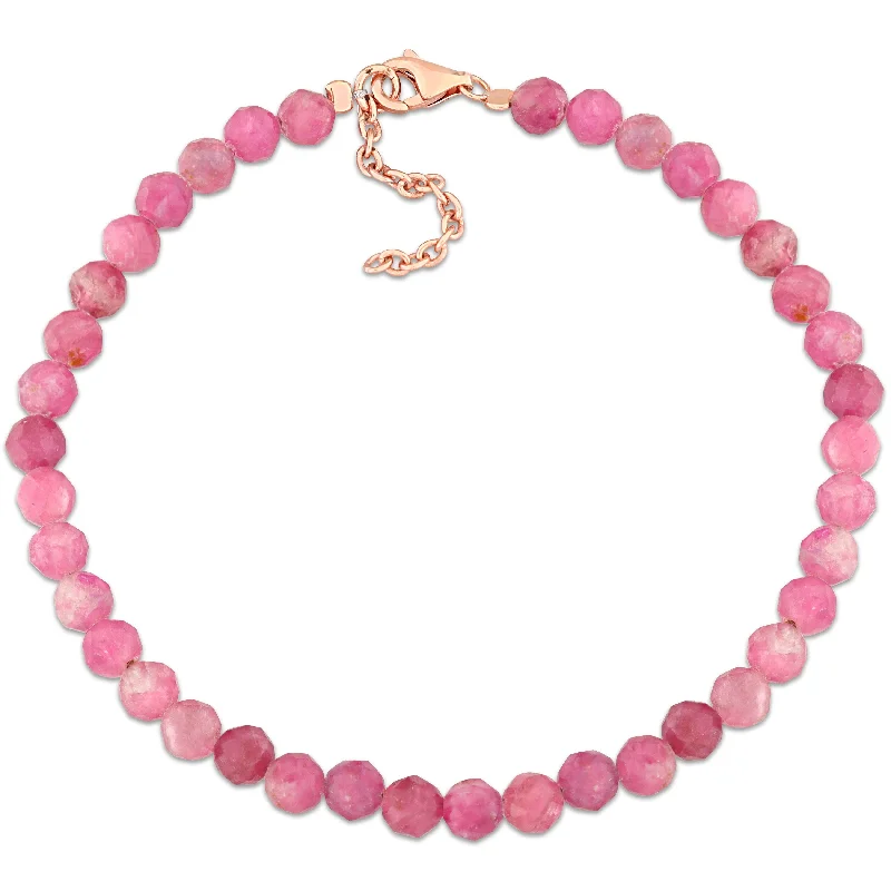 Ladies silver chain bracelet-Miadora 6ct TGW Pink Tourmaline Beaded Bracelet in Rose Silver Clasp-725+1 in