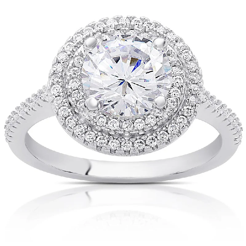 Ladies classic engagement ring-Dolce Giavonna Sterling Silver Cubic Zirconia Round Halo Design Engagement Ring