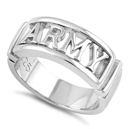 Ladies gold band engagement ring-Sterling Silver Men's ARMY Ring