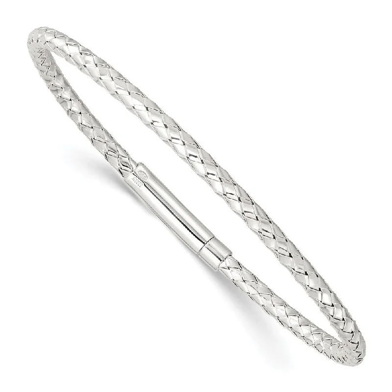 Ladies luxury bracelet-925 Sterling Silver Flexible Weaved Bangle Bracelet (5.59grm)