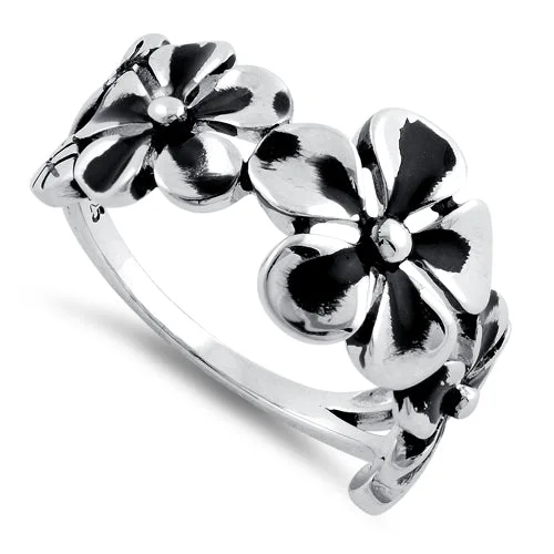 Ladies gold engagement ring-Sterling Silver Twilight Triple Plumeria Ring