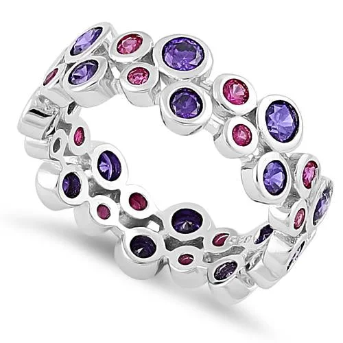 Ladies stackable ring-Sterling Silver Eternity Bubbles Violet Ruby CZ Ring