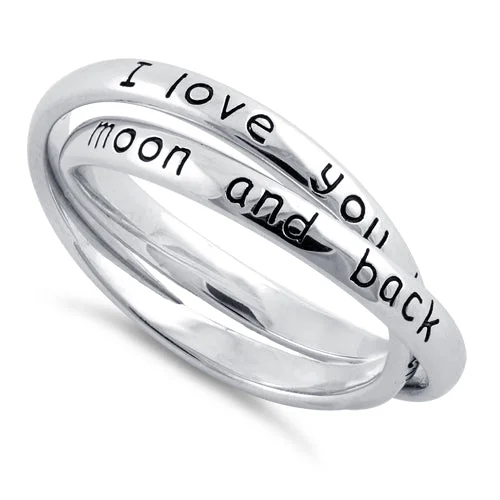 Ladies twisted band ring-Sterling Silver "I love you to the moon and back" Linking Rings