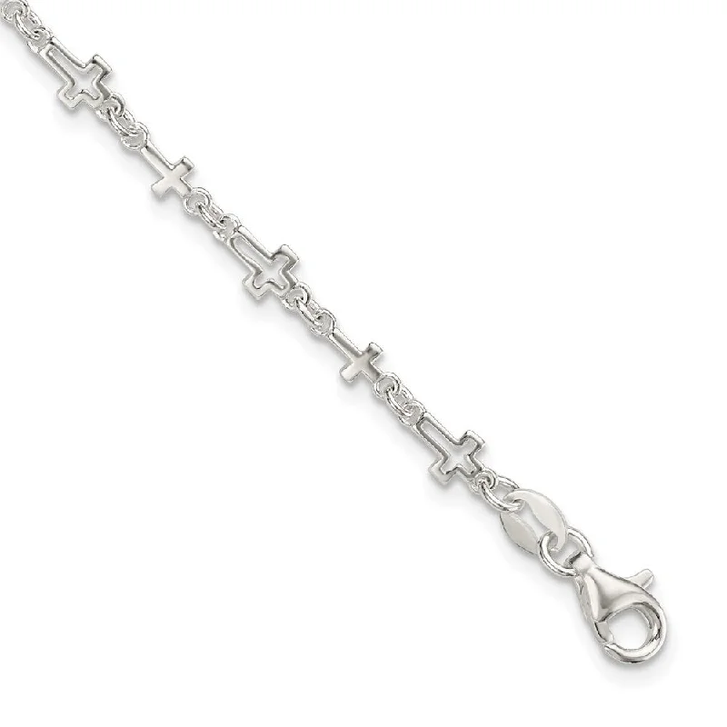 Ladies minimalistic bracelet-925 Sterling Silver Cross Link Bracelet, 7.5" (W-2.9mm)