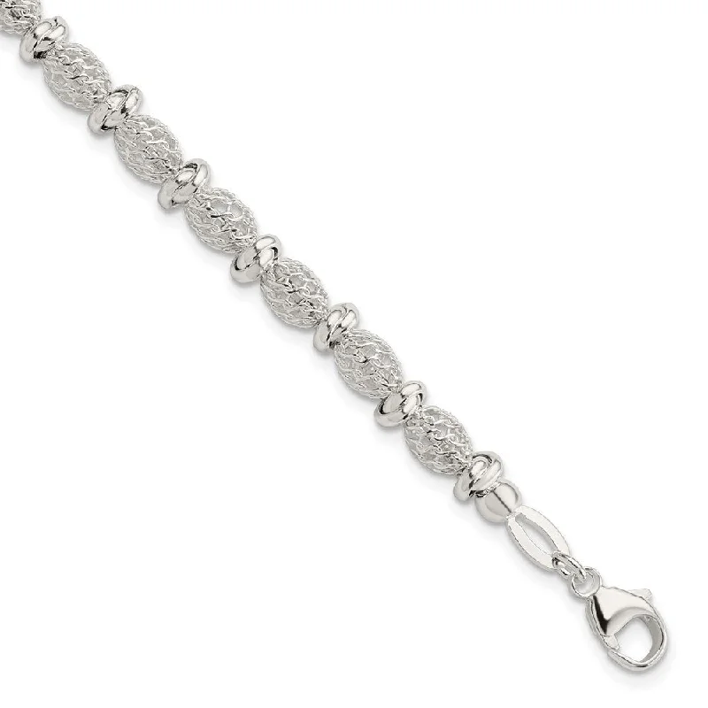 Ladies silver charm bracelet-925 Sterling Silver Filigree Bracelet, 7.75" (W-5mm)