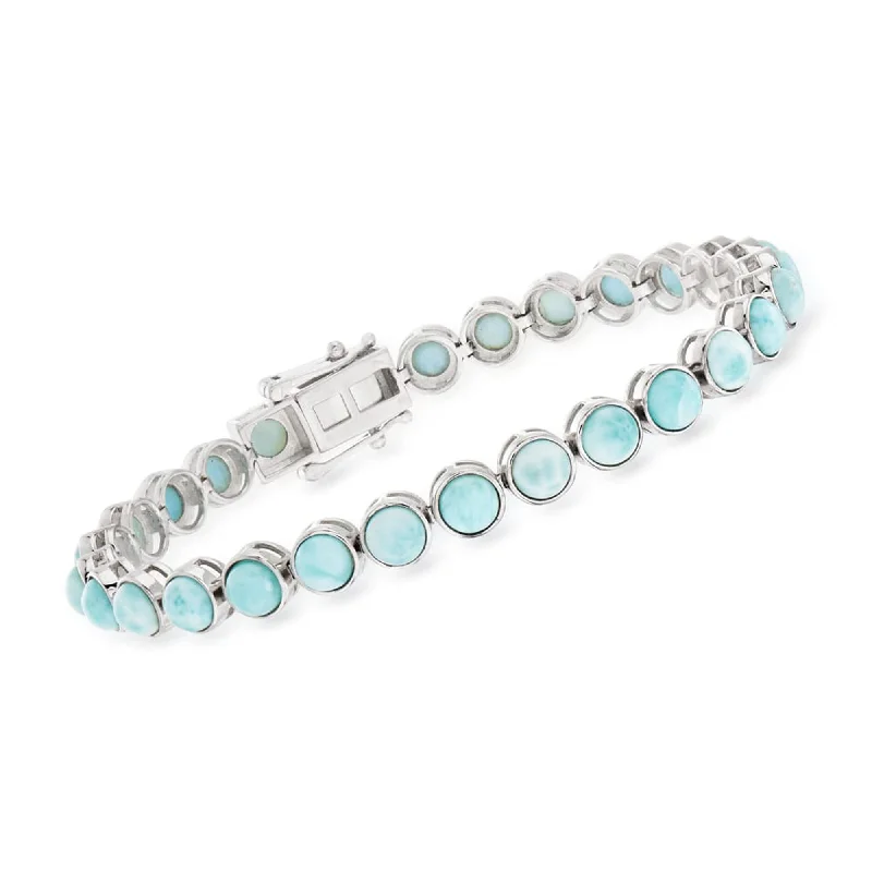 Ladies gemstone bangle-925 Sterling Silver Larimar Gemstone Tennis Bracelet