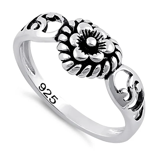 Ladies statement ring-Sterling Silver Flower Heart Ring