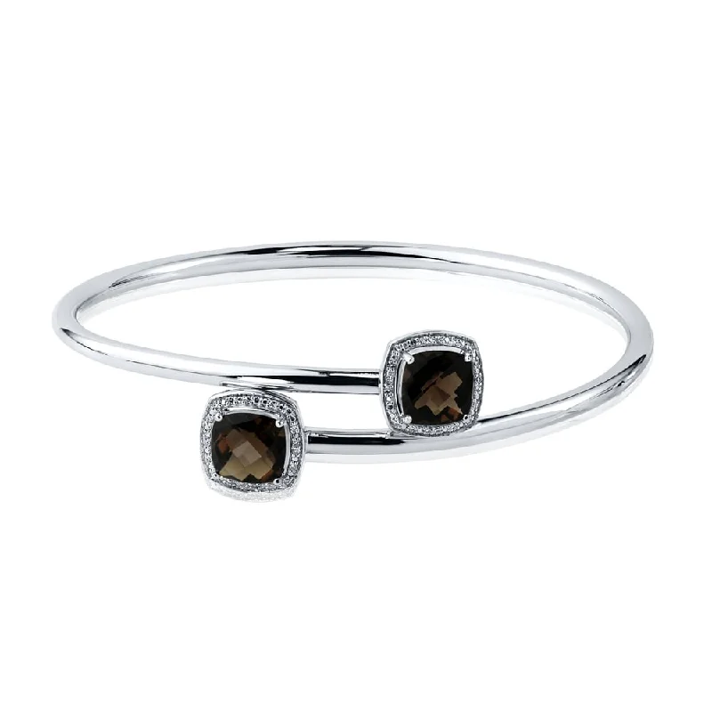 Ladies dainty bracelet-Auriya 5ct Cushion-Cut Smoky Quartz Gold over Silver Bangle Bracelet with Diamond Accents