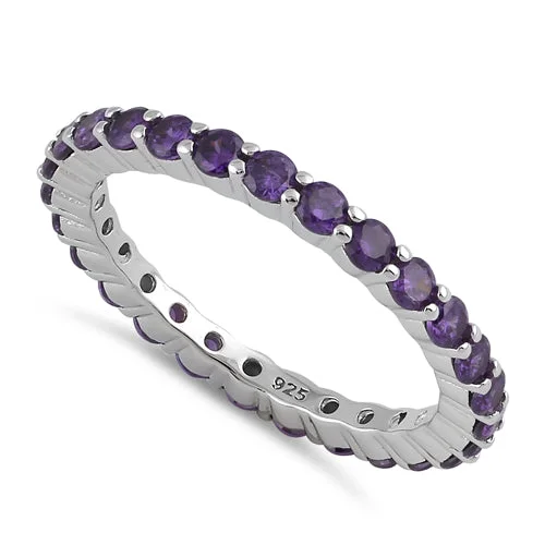 Ladies vintage gemstone ring-Sterling Silver Eternity Amethyst CZ Ring