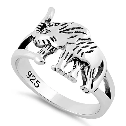 Ladies diamond ring for her-Sterling Silver Elephant Ring