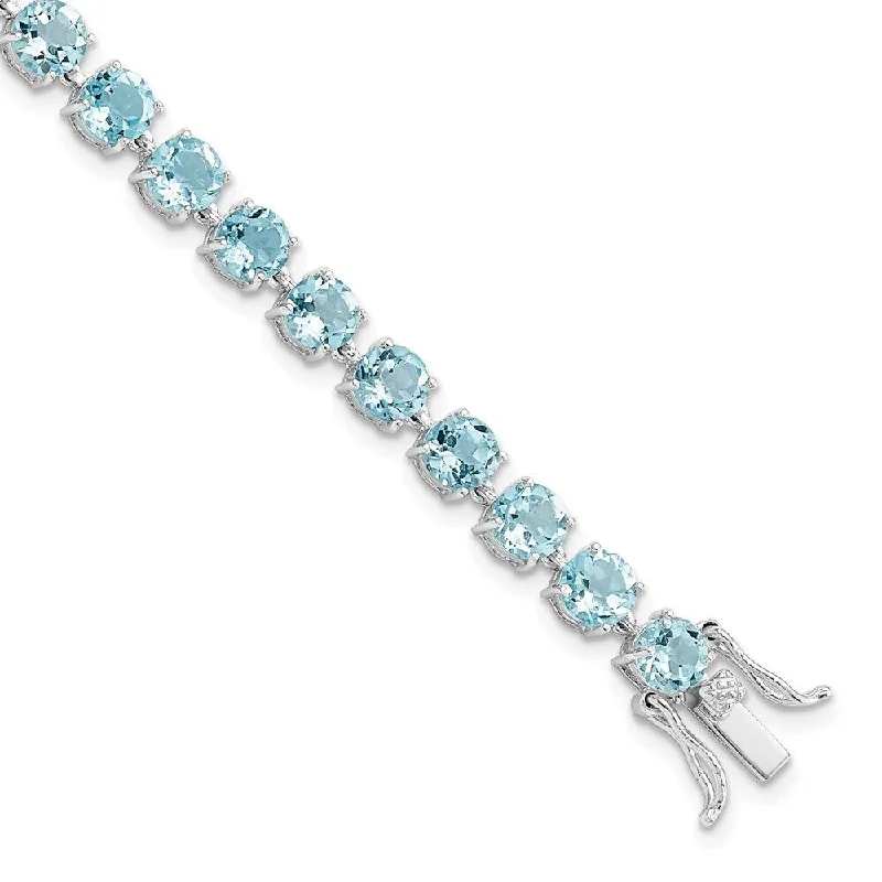 Ladies anniversary bracelet-925 Sterling Silver Rhodium-plated 5mm Blue Topaz Bracelet, 7"