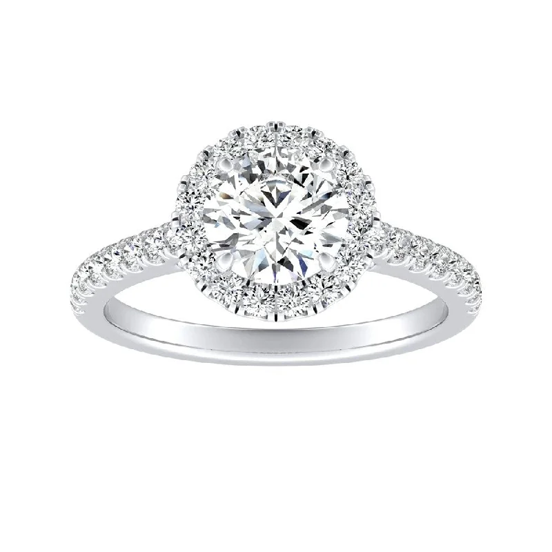 Ladies unique diamond engagement ring-Auriya 14k Gold 1/2ct Moissanite Halo Diamond Engagement Ring 3/8ctw