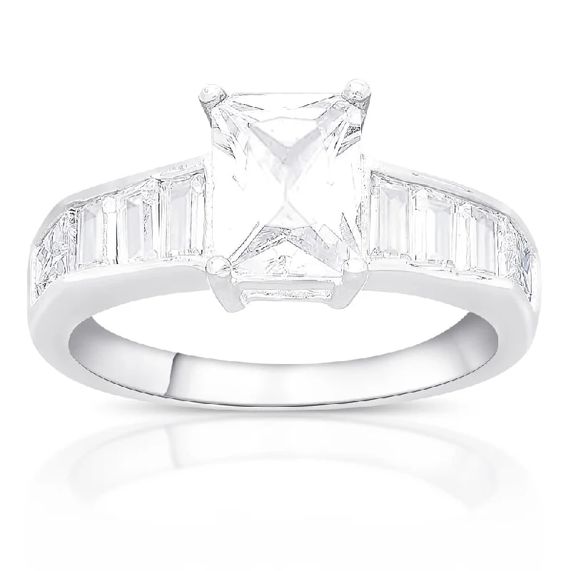 Ladies princess cut engagement ring-Dolce Giavonna Sterling Silver Cubic Zirconia Engagement Ring