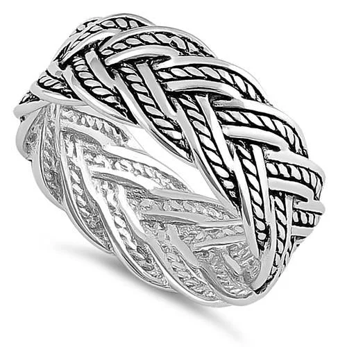 Ladies solitaire ring-Sterling Silver Deep Woven Ring