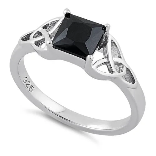 Ladies fancy engagement ring-Sterling Silver Celtic  Black Princess Cut CZ Ring