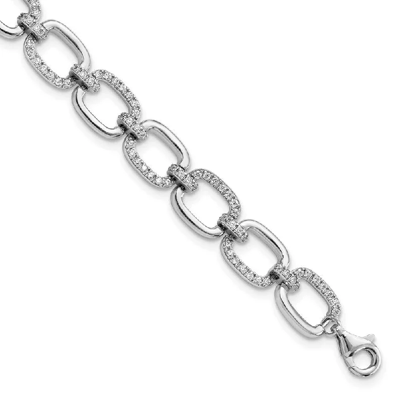 Ladies infinity bangle-925 Sterling Silver Rhodium-plated Cubic Zirconia Square Link Bracelet, 7.75" (W-8.15mm)